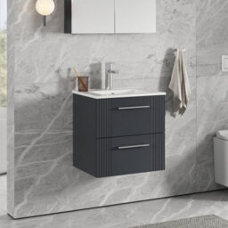 Balterley Belvide Partial Fluted 2 Drawer Wall Hung Vanity Unit With 1 Tap Hole Minimalist Basin - 500mm - Satin Dark Grey - thumbnail 4