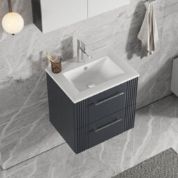Balterley Belvide Partial Fluted 2 Drawer Wall Hung Vanity Unit With 1 Tap Hole Minimalist Basin - 500mm - Satin Dark Grey - thumbnail 3