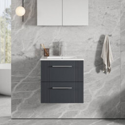 Balterley Belvide Partial Fluted 2 Drawer Wall Hung Vanity Unit With 1 Tap Hole Minimalist Basin - 500mm - Satin Dark Grey - thumbnail 2