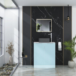 Royal Bathrooms Evora 700mm Powder Blue Fluted Floor Standing Countertop Vanity Unit 2 Door With Art Square Basin - thumbnail 2