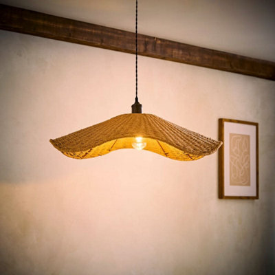 Valuelights Loretta Large Natural Wicker Wave Pendant Light Shade And Bulb - image 1