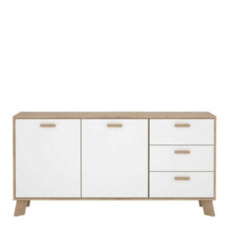 Wyld Haus Hobro White And Natural Oak Wood Sideboard 2 Doors 3 Drawers - thumbnail 3