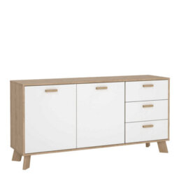 Wyld Haus Hobro White And Natural Oak Wood Sideboard 2 Doors 3 Drawers - thumbnail 2