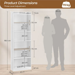 Yaheetech White 7 Layer Modern Open Shelf Bookcase With Top Open Compartment - thumbnail 3