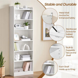 Yaheetech White 7 Layer Modern Open Shelf Bookcase With Top Open Compartment - thumbnail 4