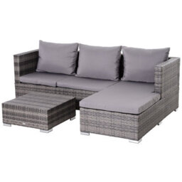 Wyld Haus Sevafa Grey L-Shaped 3-Piece Rattan Outdoor Corner Sofa Set With Cushions And Coffee Table - thumbnail 2