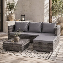 Wyld Haus Sevafa Grey L-Shaped 3-Piece Rattan Outdoor Corner Sofa Set With Cushions And Coffee Table - thumbnail 1