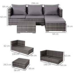 Wyld Haus Sevafa Grey L-Shaped 3-Piece Rattan Outdoor Corner Sofa Set With Cushions And Coffee Table - thumbnail 3