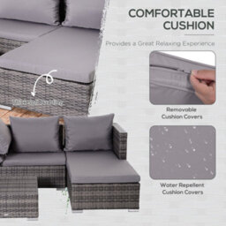 Wyld Haus Sevafa Grey L-Shaped 3-Piece Rattan Outdoor Corner Sofa Set With Cushions And Coffee Table - thumbnail 5