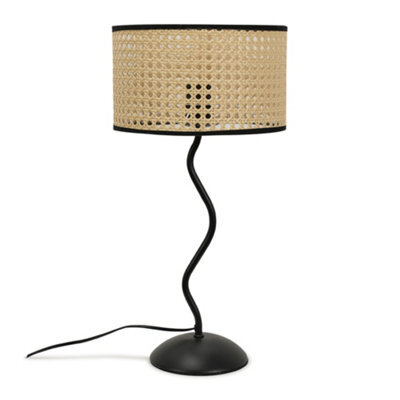 Valuelights Black Metal Wavy Single Stem Table Lamp With A Natural Cane Wicker Black Trim Shade - Bulb Included - image 1