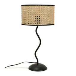 Valuelights Black Metal Wavy Single Stem Table Lamp With A Natural Cane Wicker Black Trim Shade - Bulb Included - thumbnail 2