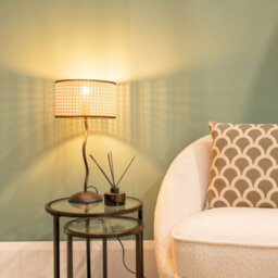 Valuelights Black Metal Wavy Single Stem Table Lamp With A Natural Cane Wicker Black Trim Shade - Bulb Included - thumbnail 3
