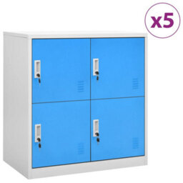 Berkfield Modern Locker Cabinets 5 Pcs Light Grey And Blue 90X45X92.5 Cm Steel - thumbnail 2