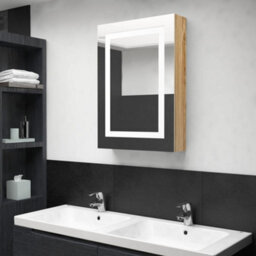 Berkfield Stylish Led Bathroom Mirror Cabinet Oak 50X13X70 Cm - thumbnail 2