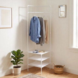 White 3 Tier Clothes Rack Shoe Storage Coat Stand Entryway Corner Garment Hanger - thumbnail 4