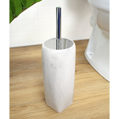 Showerdrape Octavia White Marble & Chrome Toilet Brush & Holder - image 1