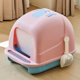 Darphe Pink Cute Enclosed Foldable Portable Cat Litter Box With Cat-Ear Handle And Scoop, 36Cm W X 47Cm D X 36.5Cm H - thumbnail 1