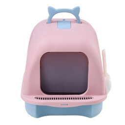 Darphe Pink Cute Enclosed Foldable Portable Cat Litter Box With Cat-Ear Handle And Scoop, 36Cm W X 47Cm D X 36.5Cm H - thumbnail 5