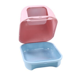 Darphe Pink Cute Enclosed Foldable Portable Cat Litter Box With Cat-Ear Handle And Scoop, 36Cm W X 47Cm D X 36.5Cm H - thumbnail 4