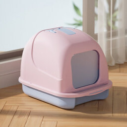 Darphe Pink Cute Enclosed Foldable Portable Cat Litter Box With Cat-Ear Handle And Scoop, 36Cm W X 47Cm D X 36.5Cm H - thumbnail 3