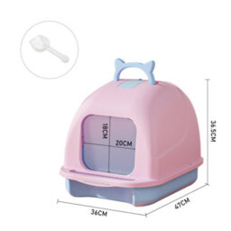 Darphe Pink Cute Enclosed Foldable Portable Cat Litter Box With Cat-Ear Handle And Scoop, 36Cm W X 47Cm D X 36.5Cm H - thumbnail 6