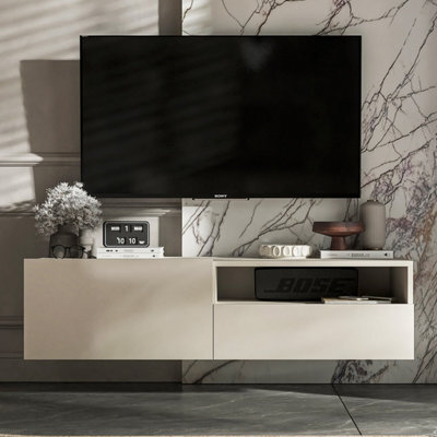 Heze Furniture Enjoy Minimalist Wall-Mounted Tv Unit With Open Shelf 120Cm - Cashmere - image 1