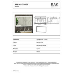RAK Ceramics Rak Art Soft 1200X600mm Rectangular Led Illuminated Bathroom Mirror With Touch Sensor & Chrome Finish - thumbnail 2