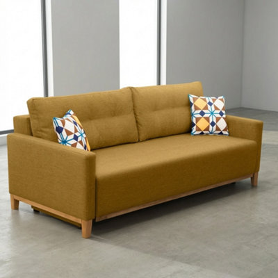Ariel Upholstered Sofa Bed With Storage Foam Wavy Springs Wooden Frame Loose Cushions 213X101X91 Cm Mustard - image 1