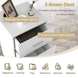 Costway 3-Drawer Chest Storage Cabinet Dresser Freestanding Night Stand Organizer - thumbnail 7