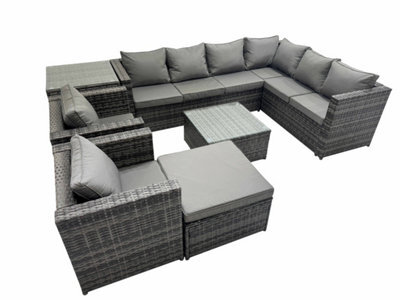Fimous Outdoor Pe Rattan Garden Furniture Sofa Set With Square Coffee Table Big Stool Side Table 2 Chair Dark Grey - image 1