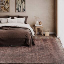 Loomed Vintage Design Cotton Chenille Rug Brown Charcoal Machine Washable 160Cm X 230Cm - thumbnail 3