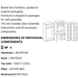 Mathias Youth Bedroom Furniture Set White/grey 5 Piece Wardrobe Desk Bookcase Wall Shelf And Storage - thumbnail 5