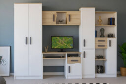 Mathias Youth Bedroom Furniture Set White/grey 5 Piece Wardrobe Desk Bookcase Wall Shelf And Storage - thumbnail 8