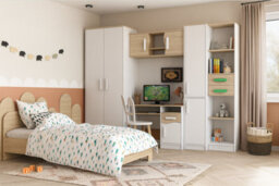 Mathias Youth Bedroom Furniture Set White/grey 5 Piece Wardrobe Desk Bookcase Wall Shelf And Storage - thumbnail 3