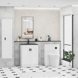 Royal Bathrooms Henley 600mm Gloss White Floor Standing Vanity Unit 2 Door With Undrilled Black Star Top & Matt Black Knob - thumbnail 3
