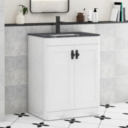 Royal Bathrooms Henley 600mm Gloss White Floor Standing Vanity Unit 2 Door With Undrilled Black Star Top & Matt Black Knob - thumbnail 1