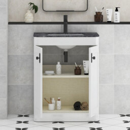 Royal Bathrooms Henley 600mm Gloss White Floor Standing Vanity Unit 2 Door With Undrilled Black Star Top & Matt Black Knob - thumbnail 4