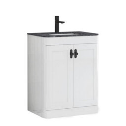 Royal Bathrooms Henley 600mm Gloss White Floor Standing Vanity Unit 2 Door With Undrilled Black Star Top & Matt Black Knob - thumbnail 5
