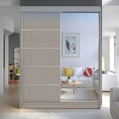 Sliding Door Wardrobe Camino 3 With Mirror And Rgb Led Lights Cashmere - image 1