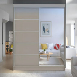 Sliding Door Wardrobe Camino 3 With Mirror And Rgb Led Lights Cashmere - thumbnail 1