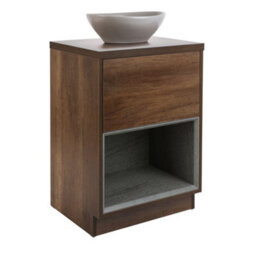 Homestylestore Dark Oak 600mm Bathroom Vanity Unit Oval Pebble Countertop Basin Open Shelf
