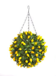 Best Artificial 28Cm Yellow Tulip Hanging Basket Flower Topiary Ball - Suitable For Outdoor Use - Weather & Fade Resistant