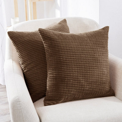 Deconovo Set Of 2 Corduroy Cushion Covers 55Cm X 55Cm, 22X22 Inches Grid Throw Pillowcases For Dining Chairs(Brown, 2 Pieces) - image 1