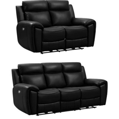 Furniture Instore Sienna Black Leather Aire 3+2 Seater Sofa Set - image 1