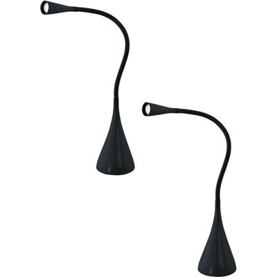 Set Of 2 Modern Black Table Lamps With Flexible Touch Dimmer Led Bulbs 3.5W - image 1