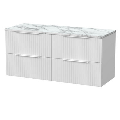 Balterley Callingwood Contemporary Wall Hung 4 Drawer Vanity Unit With Carrera Marble Laminate Worktop , 1200mm, Matt White - image 1