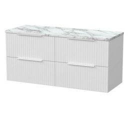 Balterley Callingwood Contemporary Wall Hung 4 Drawer Vanity Unit With Carrera Marble Laminate Worktop , 1200mm, Matt White - thumbnail 1
