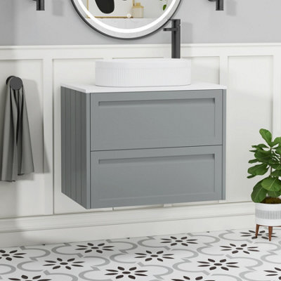 Royal Bathrooms Royal Bathroom Elmore 700mm Matt Pebble Grey Wall Mounted Bathroom Vanity Unit 2 Drawer Plain White Worktop With Lyon Basin - image 1