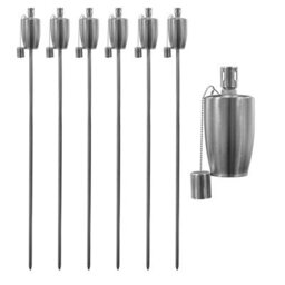 Harbour Housewares 146Cm Metal Garden Torches - Barrel - Set Of 6 Silver Outdoor Lighting Oil Fuel Lamp Candle Flame Lantern