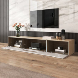 Btm Tv Cabinet, High Gloss Tv Cabinet, Color Matching High-Glosswhite And Wood Color, With Color Changing Led Light. - thumbnail 4